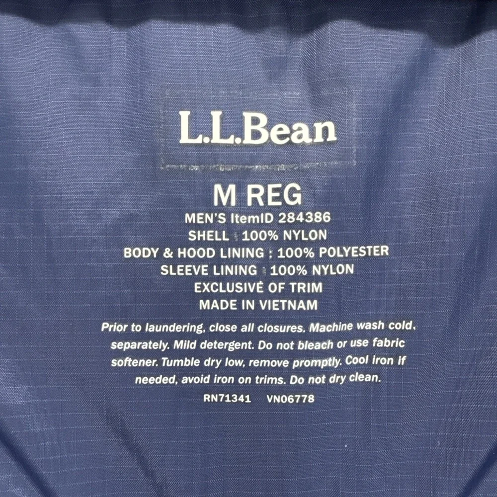 L.L. Bean Windbreaker Hoodie Men's M Reg Blue Full Zip Stowaway Jacket‎ Pockets - Picture 9 of 10